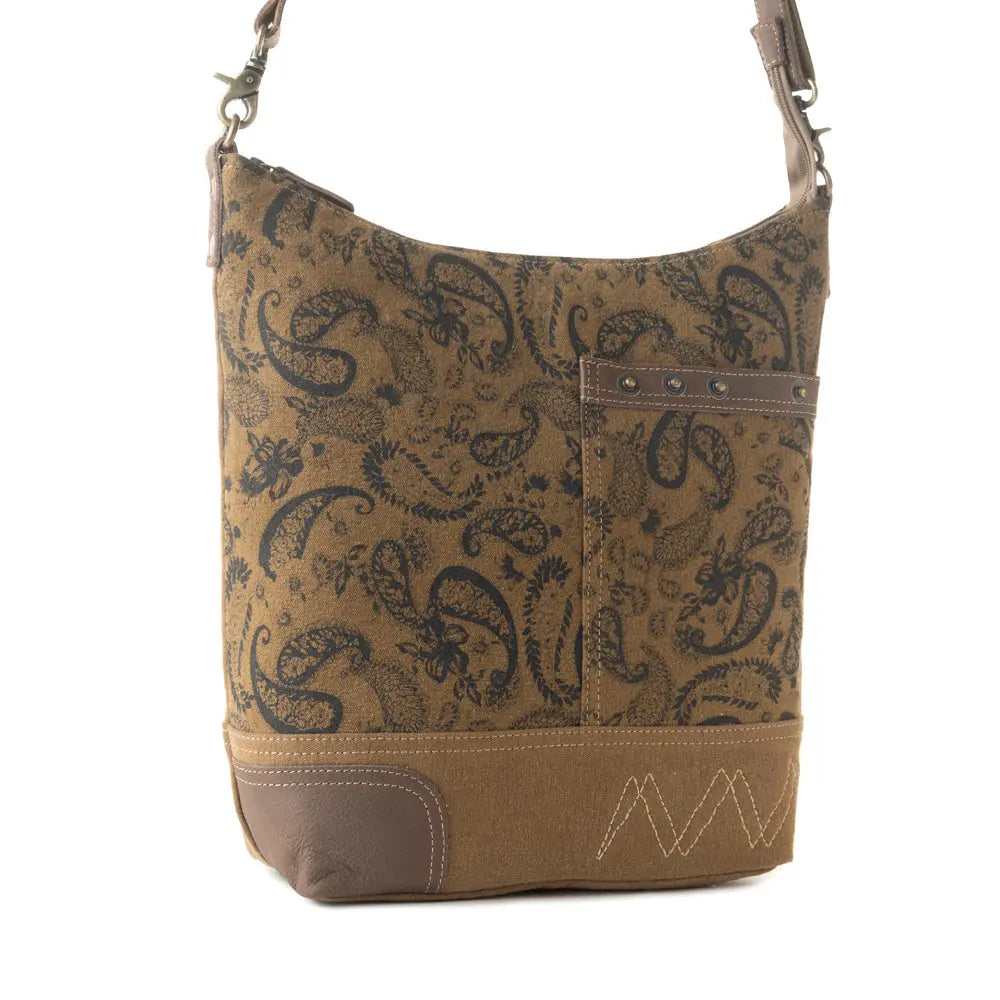 Myra Wild Paisley upcycled canvas concealed Carry Bag for Women in olive with vintage print Myra USA