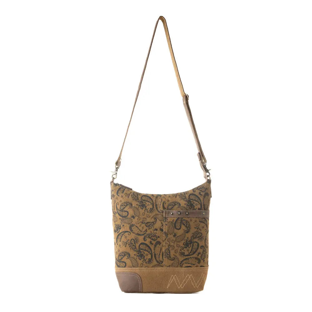 Myra Wild Paisley upcycled canvas concealed Carry Bag for Women in olive with vintage print Myra USA