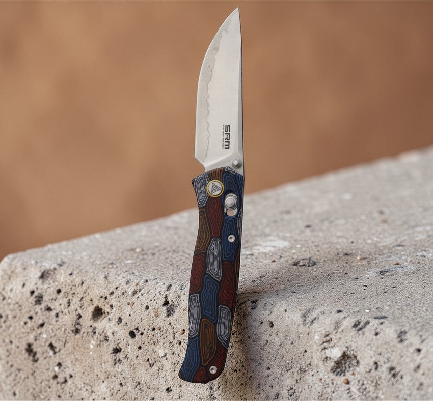 SRM 255L-CQ2 Damascus Style G10 Ambi-Lock 140Cr Folding Knife