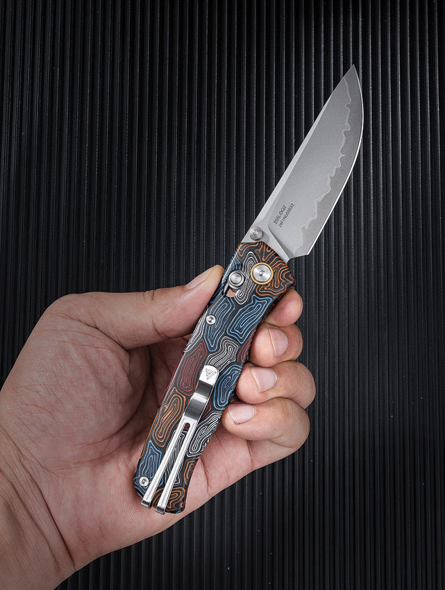 SRM 255L-CQ2 Damascus Style G10 Ambi-Lock 140Cr Folding Knife
