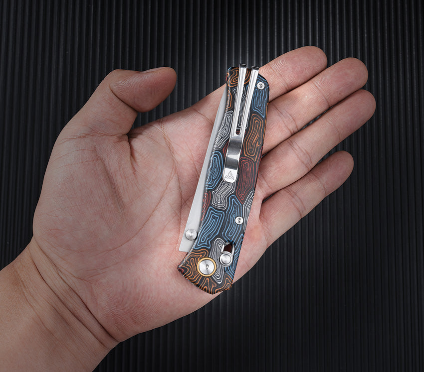 SRM 255L-CQ2 Damascus Style G10 Ambi-Lock 140Cr Folding Knife