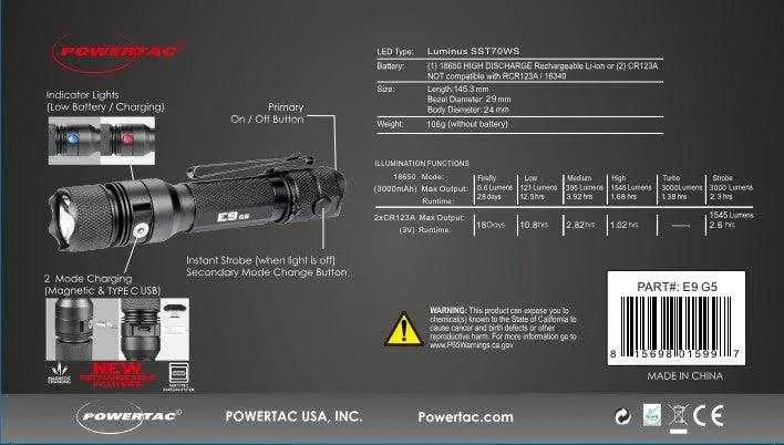 E9 GEN5 Long Throw- 3,000 Lumen  388 Meter  Tactical EDC Flashlight