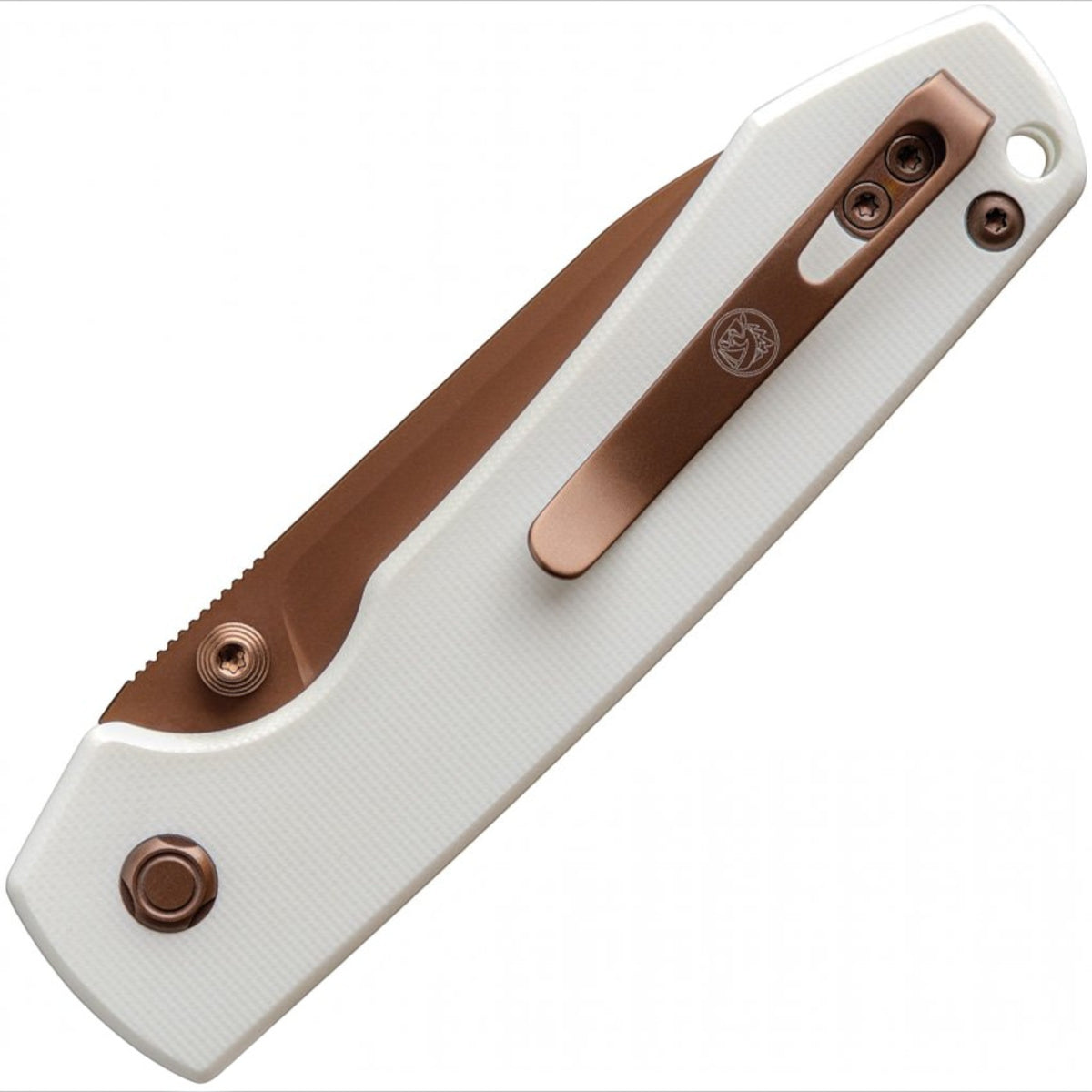 Vosteed Raccoon White G10 Button Lock Folding Knife Drop-Point Copper Dune Blade