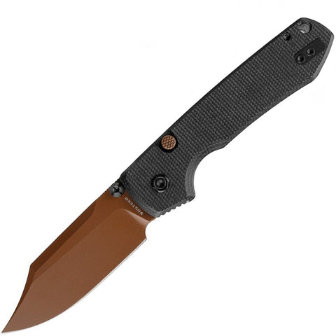 Vosteed Raccoon Black Micarta Button Lock Folding Knife Copper Dune