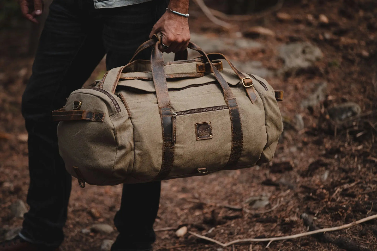 55L Nomad Canvas Duffel Kodiak Leather