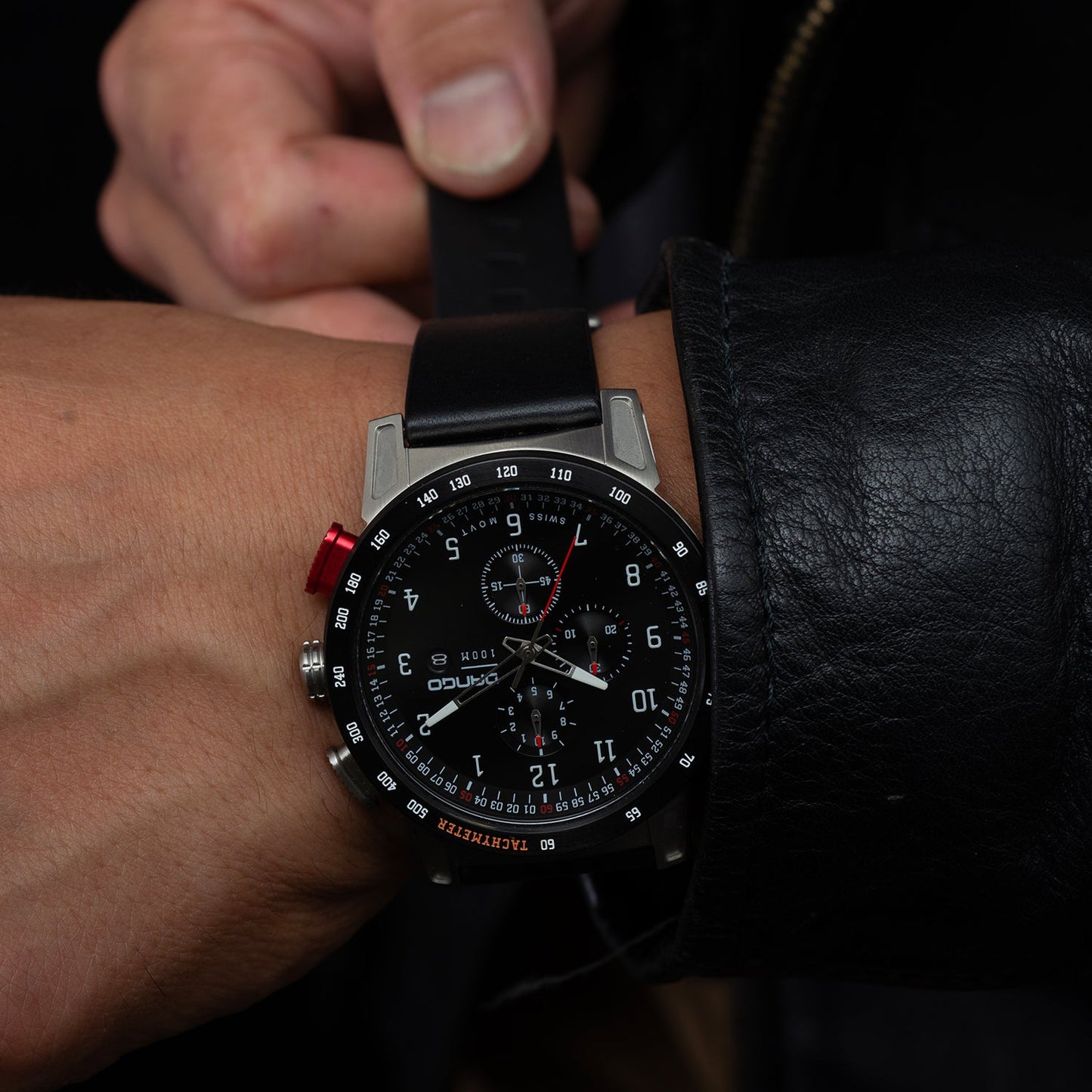 Dango CR-01 - Chrono Watch with Italian Leather Strap - Jet Black