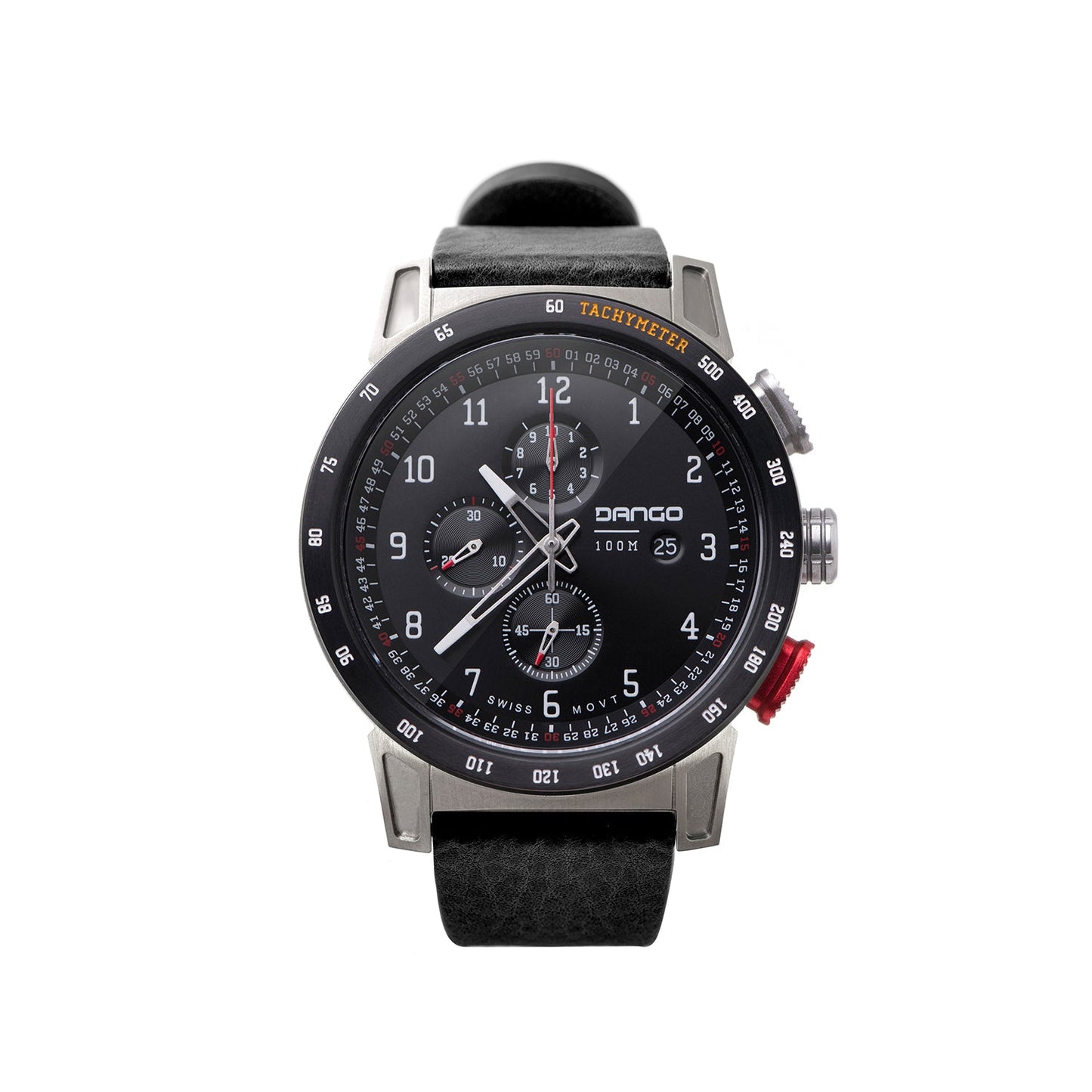 Dango CR-01 - Chrono Watch with Italian Leather Strap - Jet Black