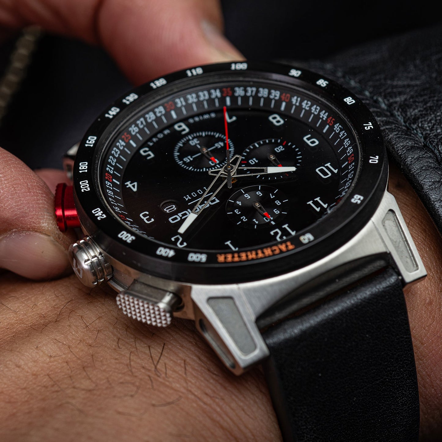 Dango CR-01 - Chrono Watch with Italian Leather Strap - Jet Black