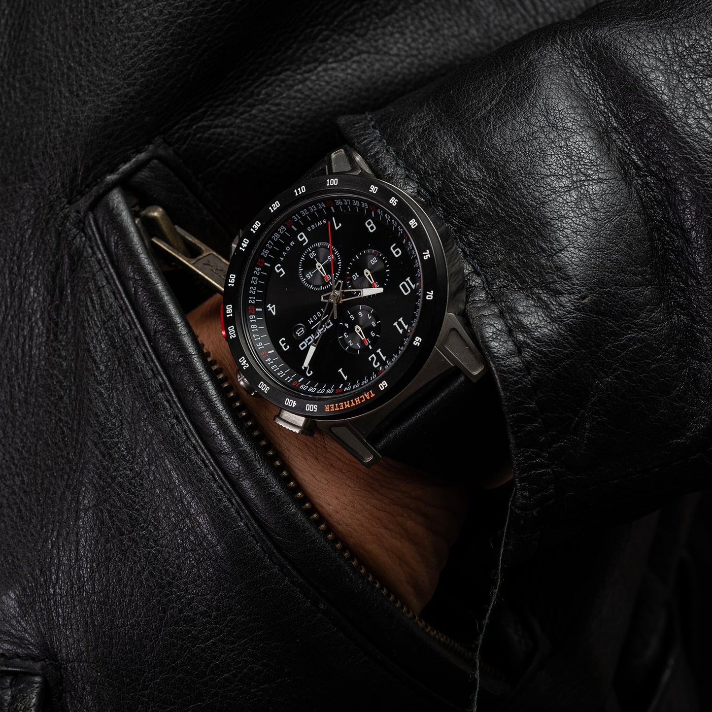 Dango CR-01 - Chrono Watch with Italian Leather Strap - Jet Black
