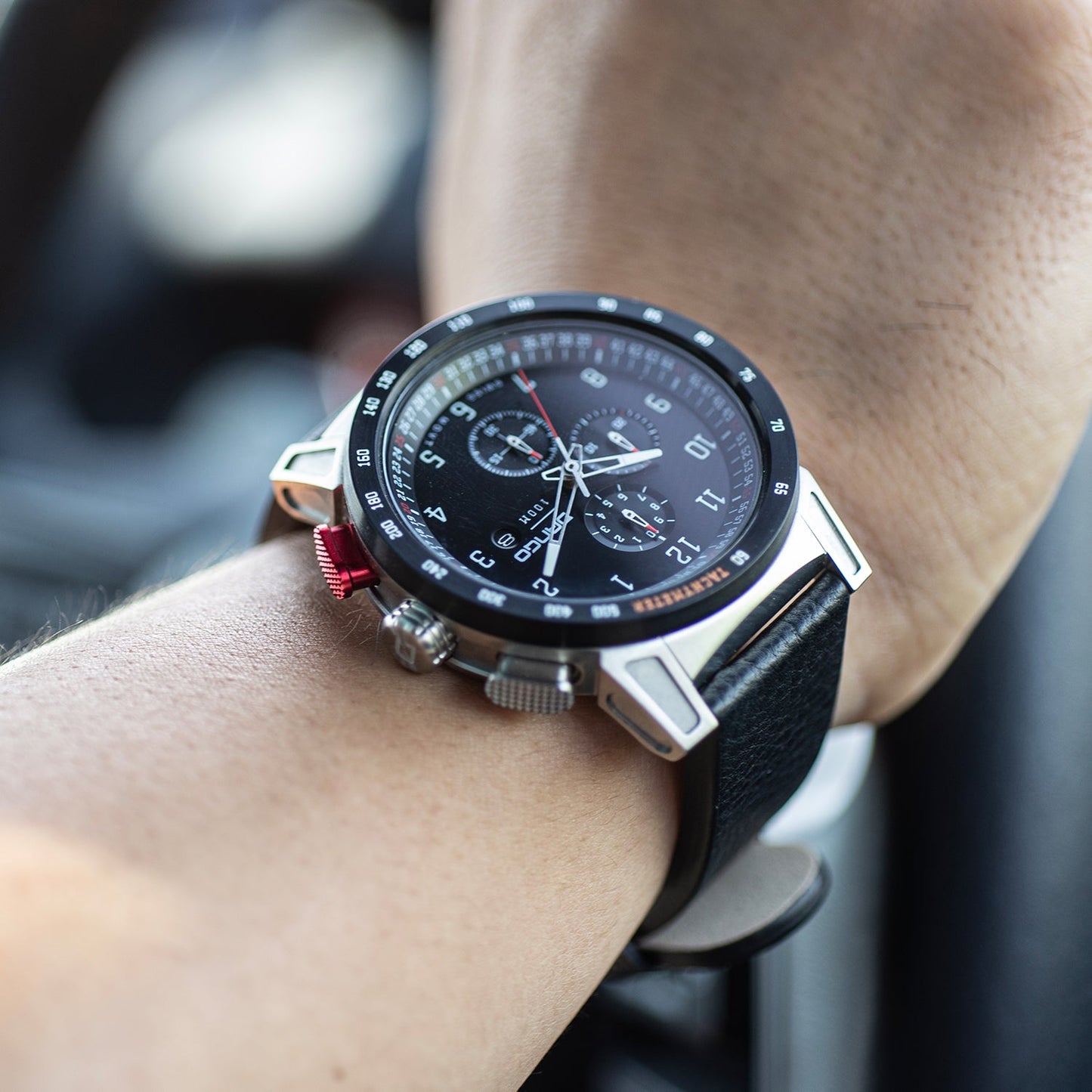 Dango CR-01 - Chrono Watch with Italian Leather Strap - Jet Black