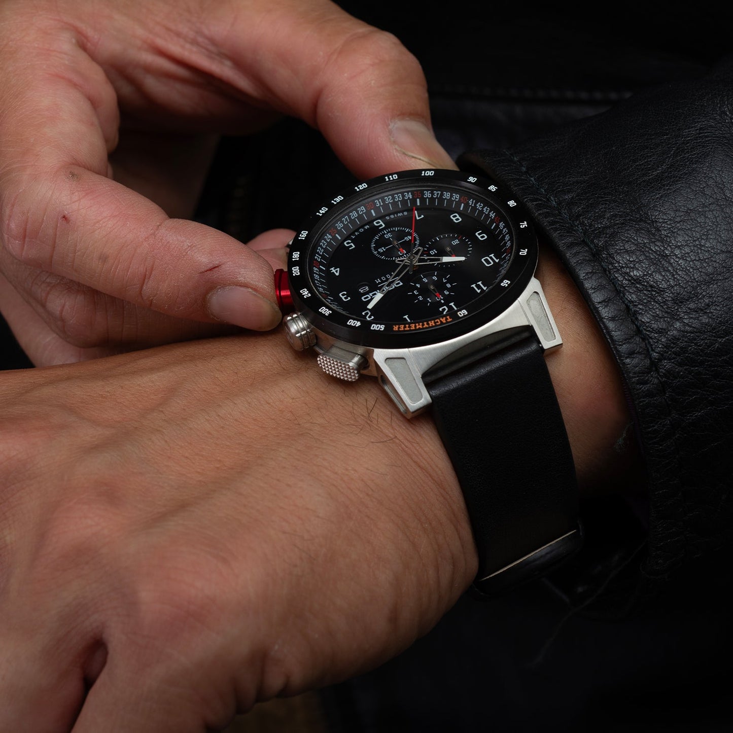 Dango CR-01 - Chrono Watch with Italian Leather Strap - Jet Black