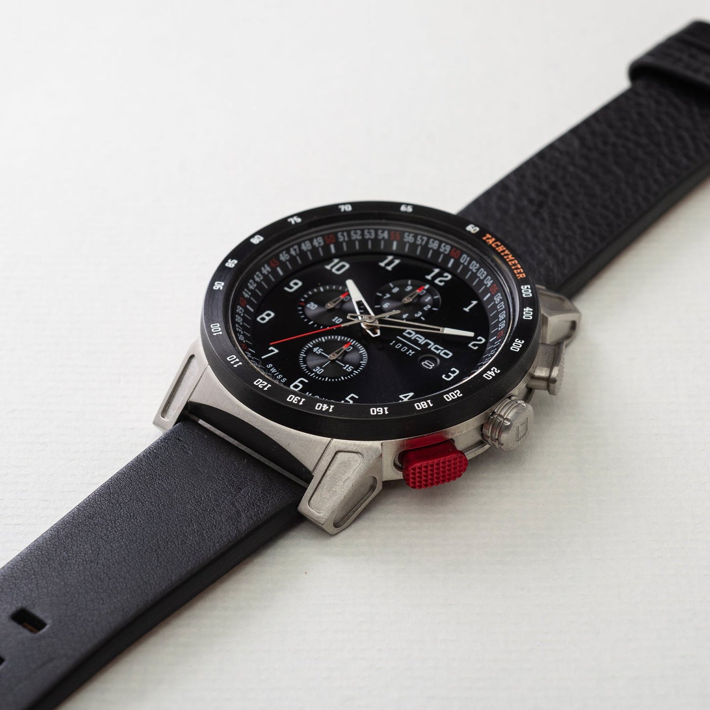 Dango CR-01 - Chrono Watch with Italian Leather Strap - Jet Black