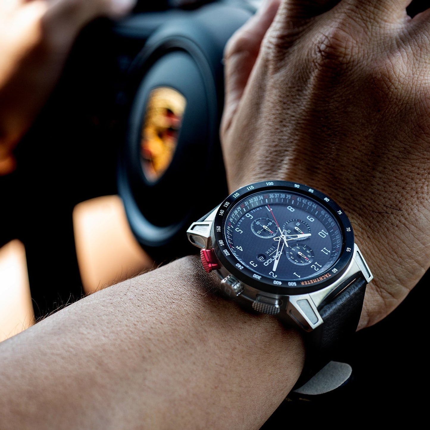 Dango CR-01 - Chrono Watch with Italian Leather Strap - Jet Black