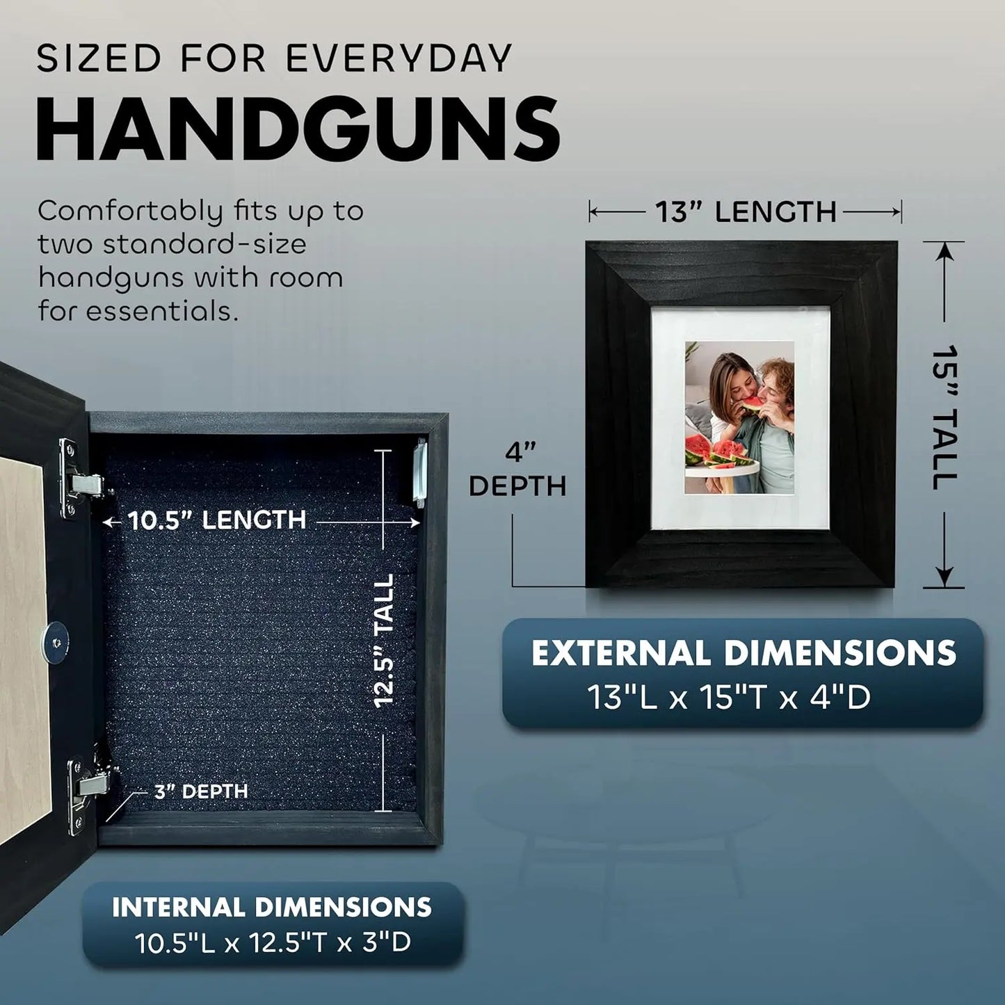 Hidden Gun Safe Picture Frame - Handcrafted Gun Concealment Furniture - Quick Access Picture Frame Safe with Magnetic Lock for Discreet & Secure Gun Storage Bellewood Designs