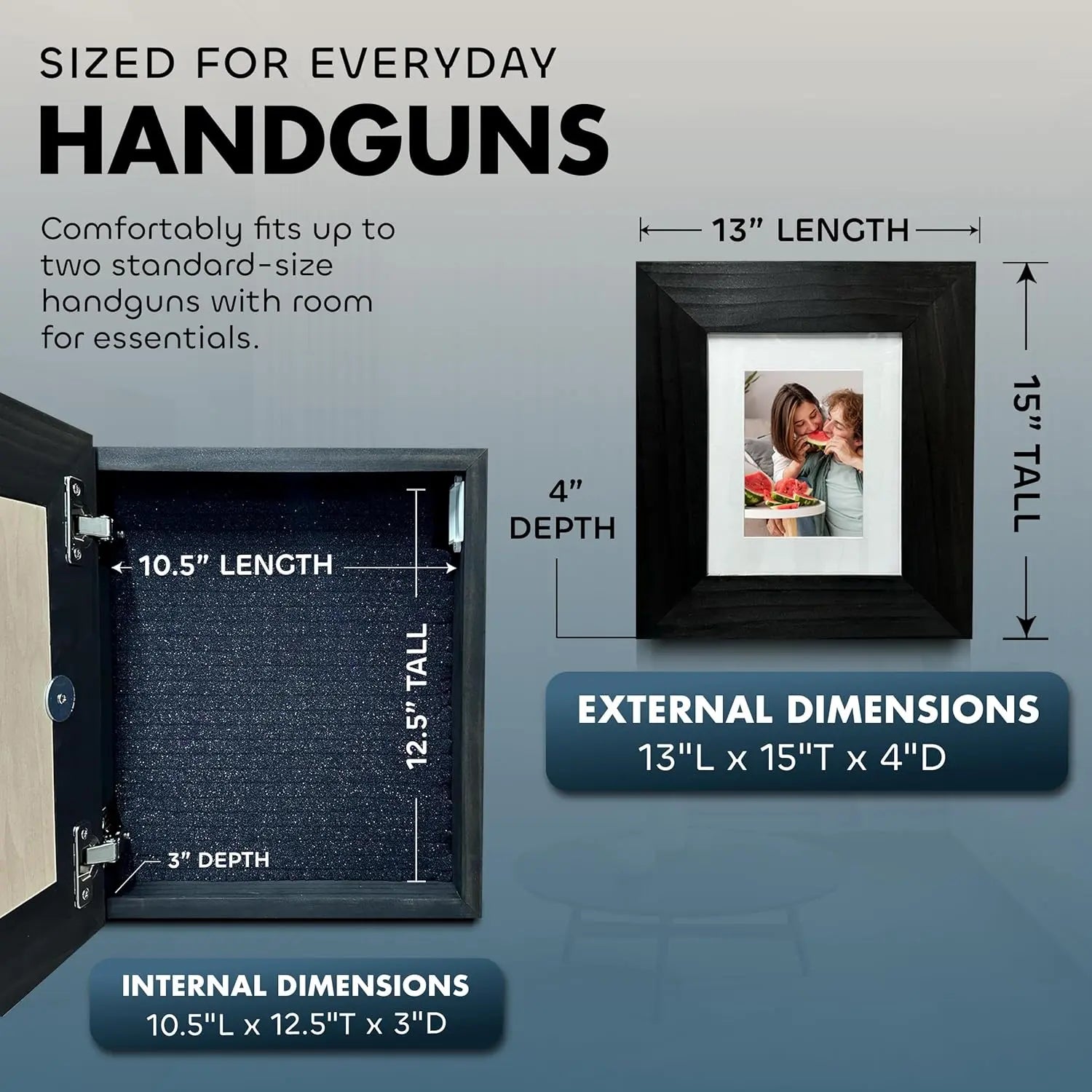 Hidden Gun Safe Picture Frame - Handcrafted Gun Concealment Furniture - Quick Access Picture Frame Safe with Magnetic Lock for Discreet & Secure Gun Storage Bellewood Designs