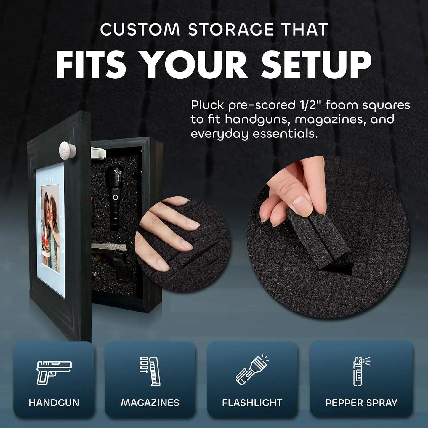 Hidden Gun Safe Picture Frame - Handcrafted Gun Concealment Furniture - Quick Access Picture Frame Safe with Magnetic Lock for Discreet & Secure Gun Storage Bellewood Designs