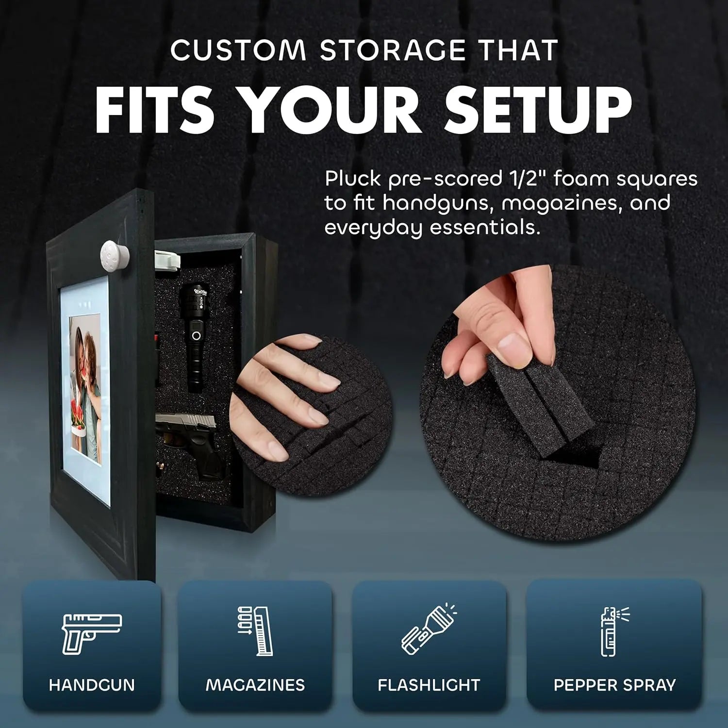 Hidden Gun Safe Picture Frame - Handcrafted Gun Concealment Furniture - Quick Access Picture Frame Safe with Magnetic Lock for Discreet & Secure Gun Storage Bellewood Designs