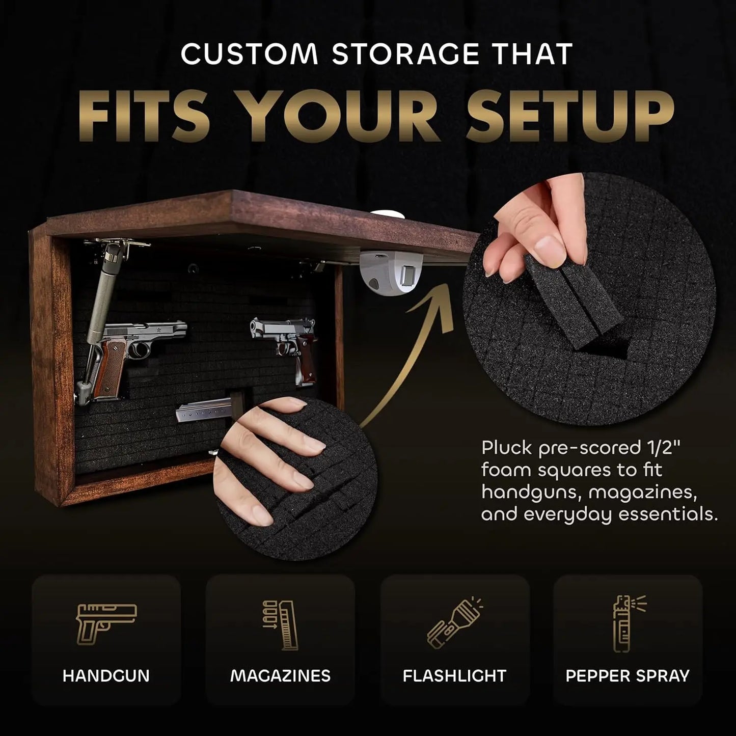 Gun Concealment Furniture - Hidden Gun Safe with Birds in a Tree Design - Fits 2 Handguns & Magazines - Wall Mounted Gun Storage with Magnetic Lock - Made in USA Bellewood Designs
