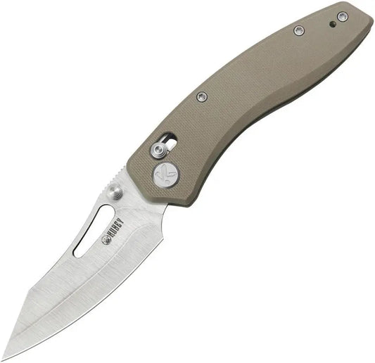Kubey Caiman Crossbar Lock Tan G10 Folding Knife Clip & Carry