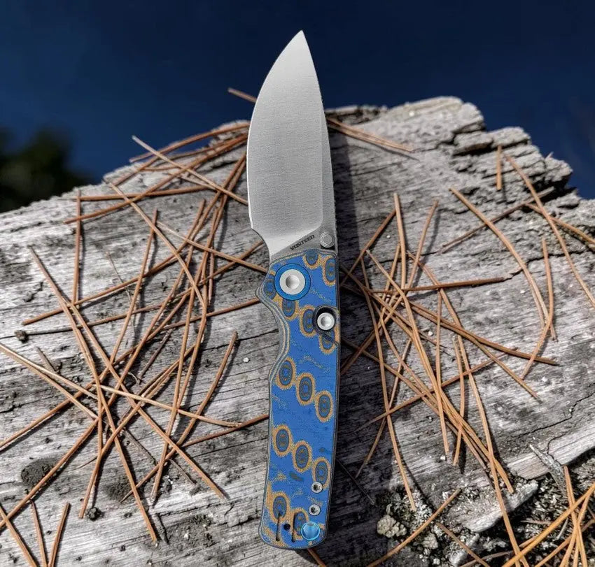 Vosteed Porcupine Button Lock Knife - Blue Ocean Clip & Carry