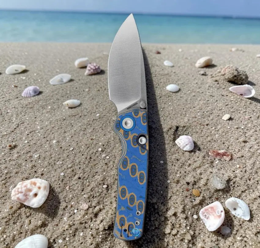 Vosteed Porcupine Button Lock Knife - Blue Ocean Clip & Carry