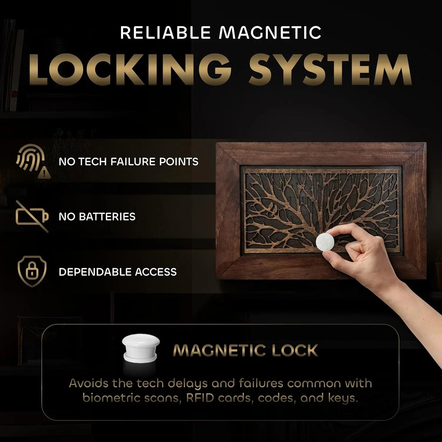 Gun Concealment Furniture - Hidden Gun Safe with Birds in a Tree Design - Fits 2 Handguns & Magazines - Wall Mounted Gun Storage with Magnetic Lock - Made in USA Bellewood Designs