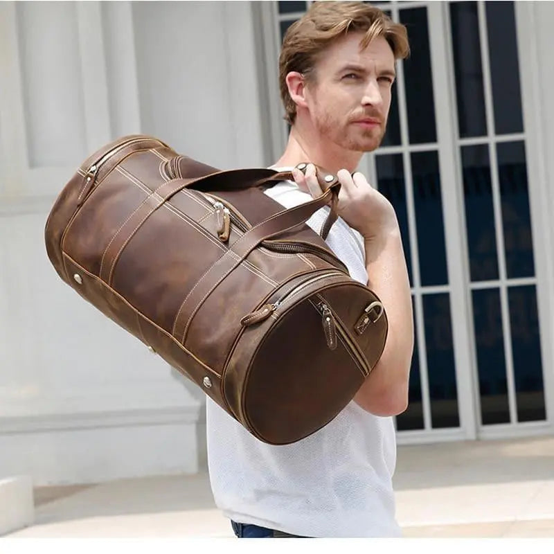The Wainwright Weekender | Round  Vintage Leather Weekender STEEL HORSE LEATHER