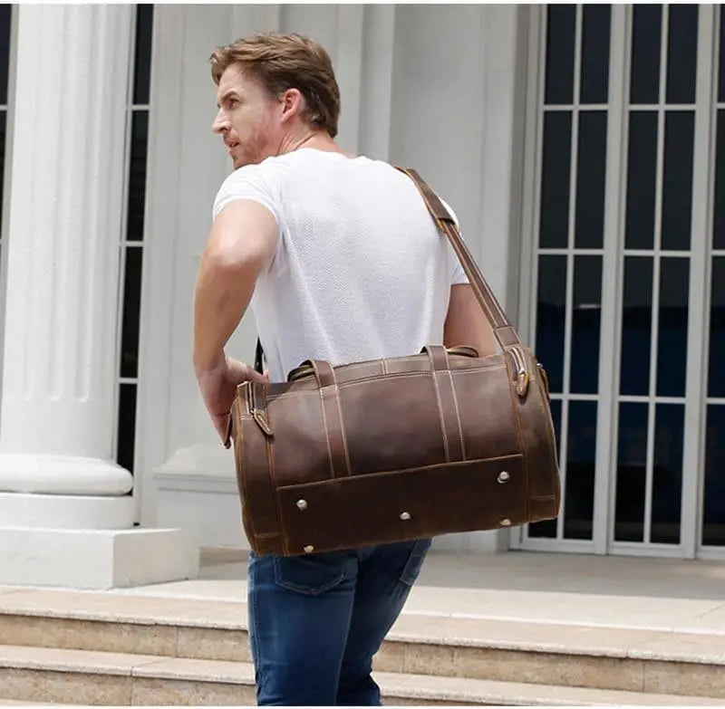 The Wainwright Weekender | Round  Vintage Leather Weekender STEEL HORSE LEATHER