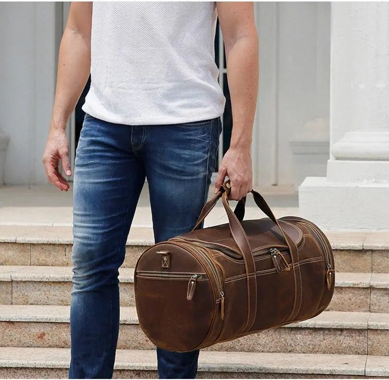 The Wainwright Weekender | Round  Vintage Leather Weekender STEEL HORSE LEATHER