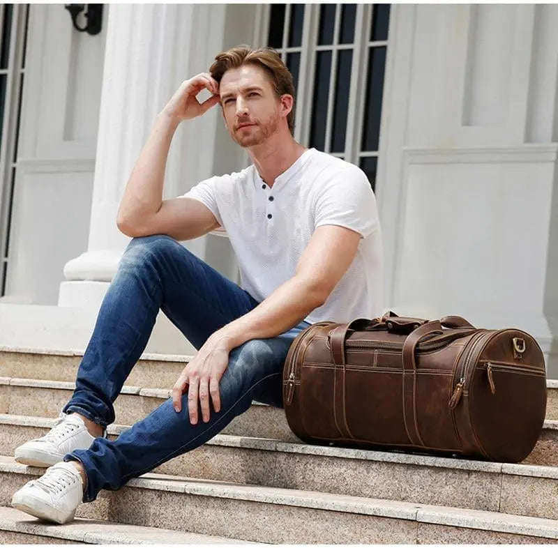 The Wainwright Weekender | Round  Vintage Leather Weekender STEEL HORSE LEATHER