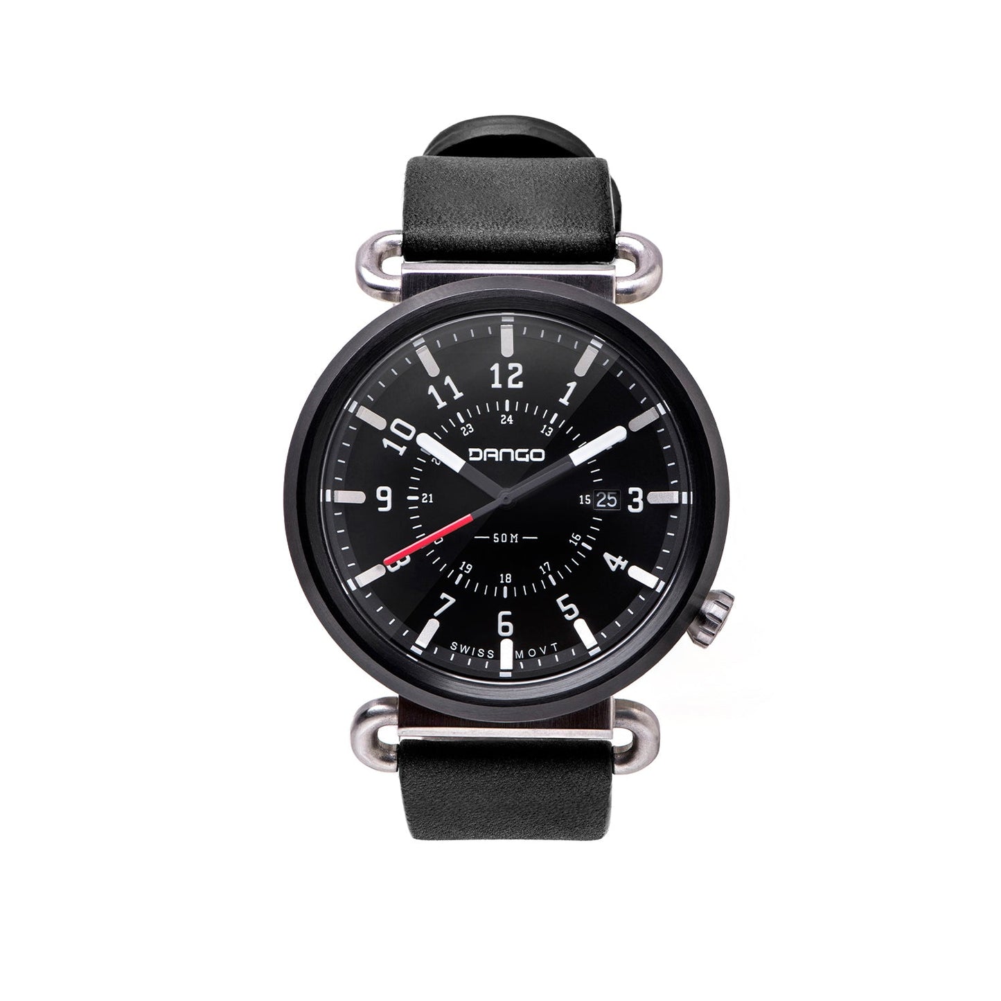 Dango TK-01 - Trek Watch with Italian Leather Strap - Jet Black