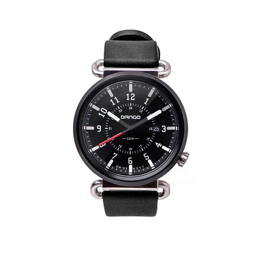 Dango TK-01 - Trek Watch with Italian Leather Strap - Jet Black