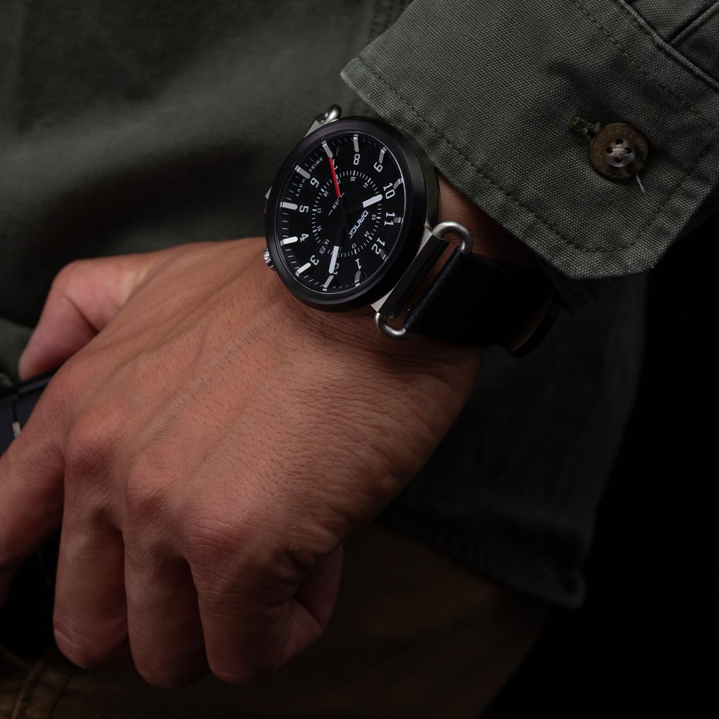 Dango TK-01 - Trek Watch with Italian Leather Strap - Jet Black